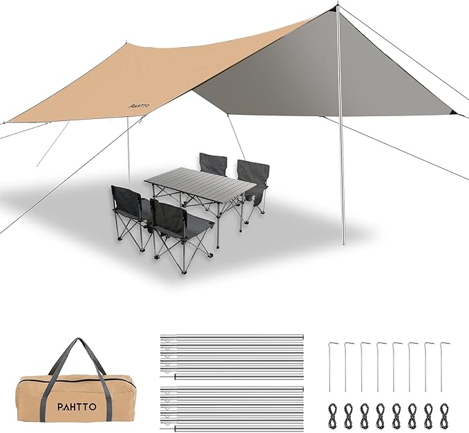 Hammock Rain Fly 12x10FT Camping Tarp with Poles Waterproof and Ultralight Survival Tent Tarp for Outdoors Camping Hiking Picnic Backpacking