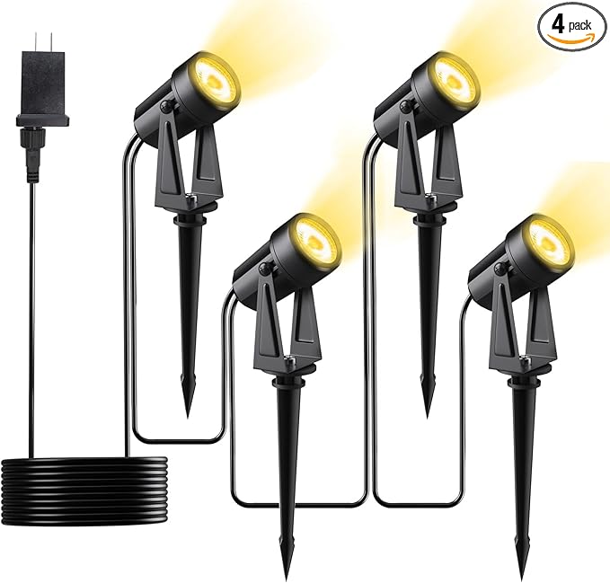 Low Voltage Landscape Lighting4 Pack Outdoor LED Landscape Spotlights with Transformer 27V Garden Lights Pathway Lights IP65 Waterproof 3000K Warm White