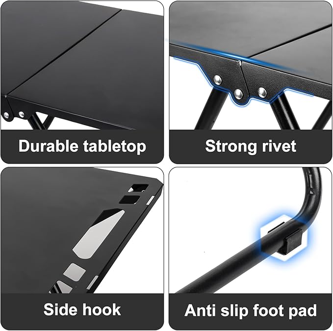 Tactical Camping Table Collapsible Table Lightweight with Carry Bag Durable Carbon Steel Outdoor Picnic Table for Camping Travel expeditions Hiking Picnics BBQs &amp Beach Trips - Black