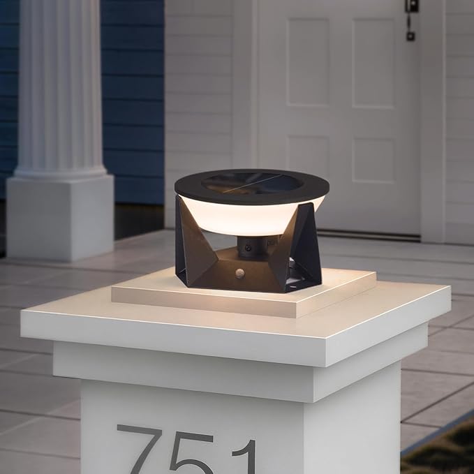 Solar Post Lights Outdoor 7.1 Solar Lamp Post Light IP54 Waterproof Outdoor Pillar Lights 3000K Column Lighting Dusk to Dawn Modern Pillar Light for Column Patio Deck Yard Garden Fence