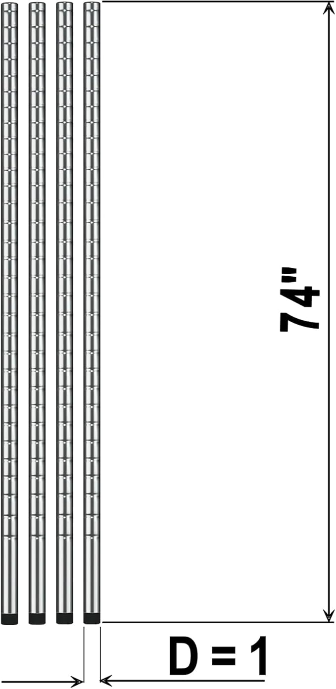 74 NSF Chrome Wire Shelf Post 1 Inch Metal Pole Foot Included for Wire Shelf Rack Poles and Parts (4 Pack)