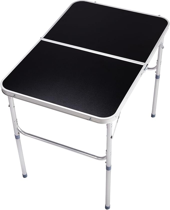 3ft Small Folding Camping Table Portable Lightweight Fold Up Utility Side Tables with Carrying Handle Outdoor Aluminum Fold in Half Dining Card Table for Picnic Party Events (Black)