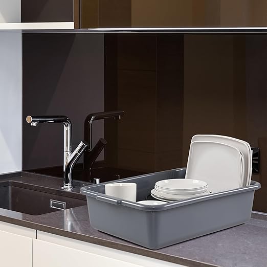 Quickquick 13 L Plastic Commercial Wash Basin Food Service Bus Tubs Deep Gray 4 Packs