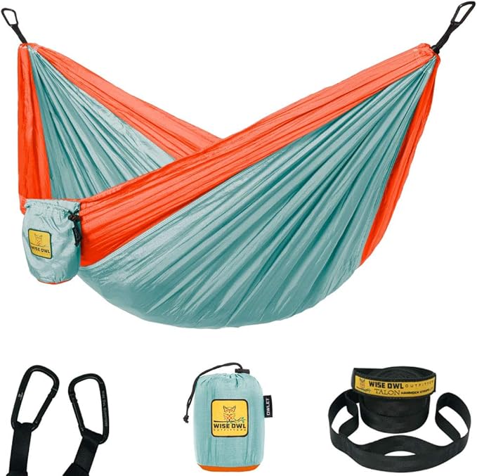 Wise Owl Outfitters Camping Hammock – 500lbs Portable Hammock with Tree Straps - Travel Backpacking Hiking Outdoors Camping Gear - Single or Double