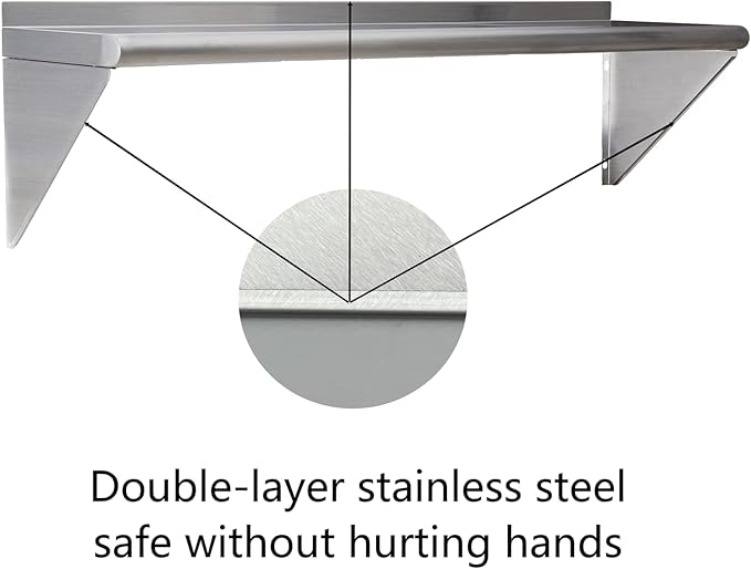 2 Pack Stainless Steel Shelf 14x48 360LB Commercial Stainless Steel Shelves Wall Mounted Heavy Duty Metal Floating Shelving for Home Kitchen Restaurant Garage