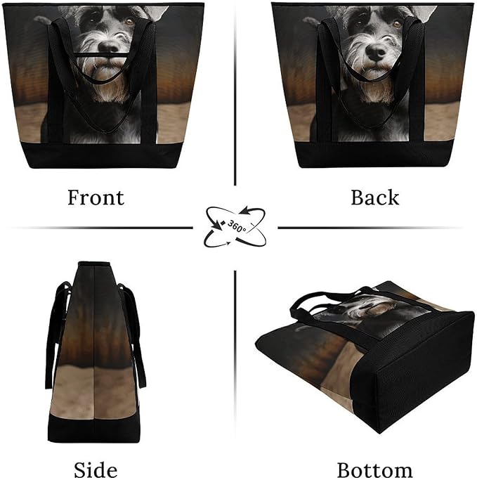 Insulated Shopping BagLarge Reusable Cooler Bags Animal Schnauzer Dog Printed Foldable Shopping BagTravel Waterproof Shoulder Bag
