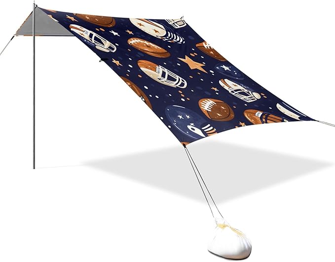 Football Helmet Stars Pattern Camping Sun Shelter Beach Tent Portable Beach Sun Shade Outdoor Canopy for Camping Trips Fishing Picnic