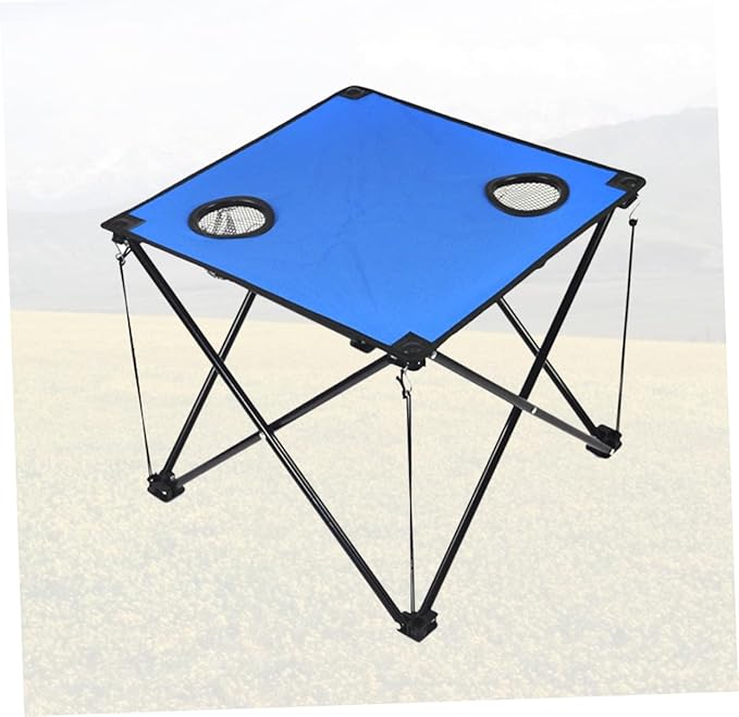 Sosoport Portable Folding Table with Cup Holders Lightweight Compact Picnic Desk for Outdoor Camping BBQ and Beach Activities Blue