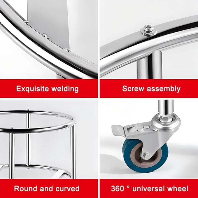 Stainless Steel Stock Pot Rack with Four Wheels Bucket Mobile Stand Gas Bottle Mobile Base for Moving Storage Buckets Milk Buckets Easy to Install (Silver 40x55cm)