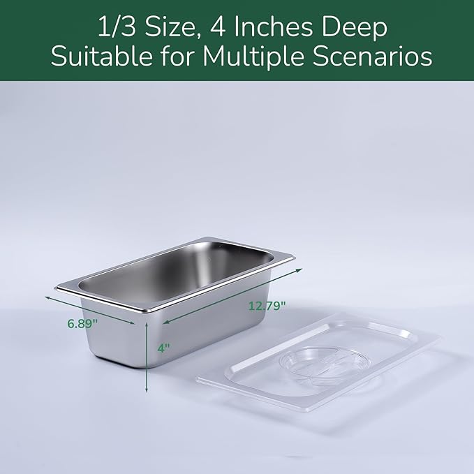 6 Pack Stainless Steam Hotel Pan with Lid 1/3 Size x 4 Inch Deep Table Steam Pan Restaurant Supplies Reusable Anti Rust Catering Storage for Home BuffetParty Restaurant Hotel