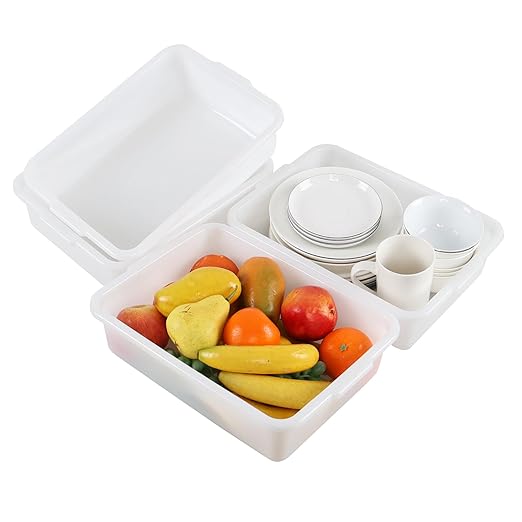 Yuright 8L Plastic Commercial Bus Tub 4 Pack Small Bus Bin Restaurant White Wash Tub Basin