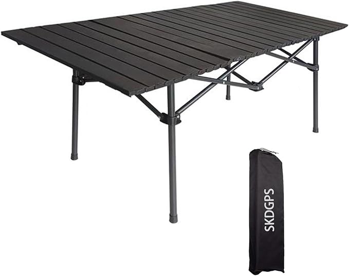 Camping Table Lightweight Foldable Medium 1-4 Person Portable Camp Table OutdoorPicnic Backyard BBQ Party Patio Beach with Aluminum Roll Up Tabletop Carry Bag (Black)