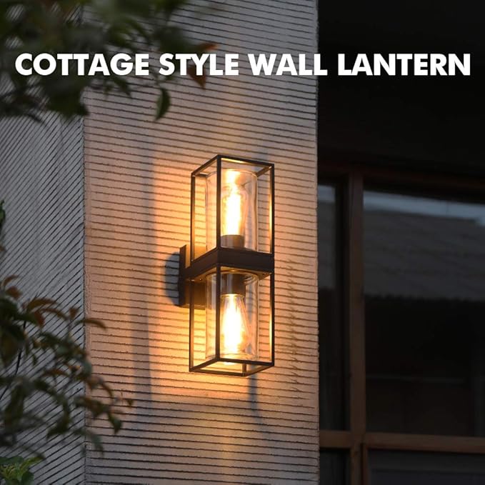 LUTEC Flair 5288804012 UP and Down Outdoor Wall Sconce Modern Black Porch Light Fixtures Exterior Light Fixtures Wall Mount Light with Clear Glass Waterproof Wall Lantern for for Garage Doorway