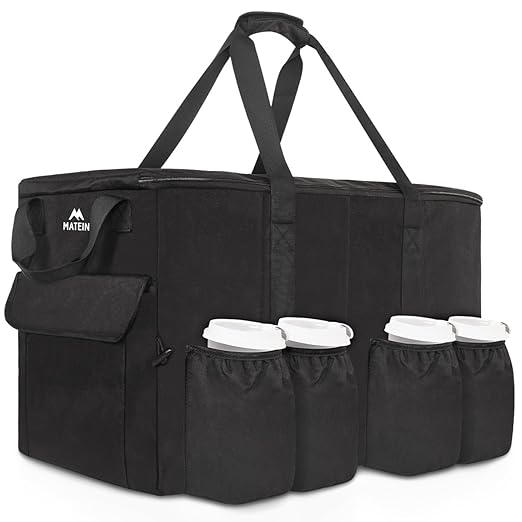 MATEIN Insulated Food Delivery Bag XXXL Thermal Catering Bag for Hot &amp Cold Food Water-Resistant Foldable Pizza Delivery Carriers for Transport with 4 Cup Holders &amp Reinforced Bottom Black