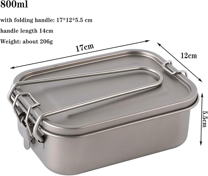 800ml Titanium Lunch Box Leak-Proof Lid &amp Folding Handle Camping Cookware Lightweight Outdoor Cooking Pan for Backpacking Hiking Picnic &amp Travel RT037T