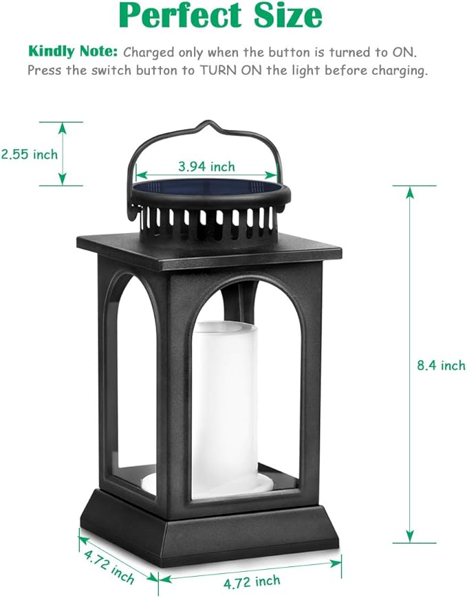 TomCare Solar Lights Flickering Flame Upgraded Metal Solar Lantern Outdoor Hanging Decorative Lanterns Heavy Duty Solar Powered Waterproof Outdoor Lighting for Patio Garden Deck Yard 2 Pack (Black)