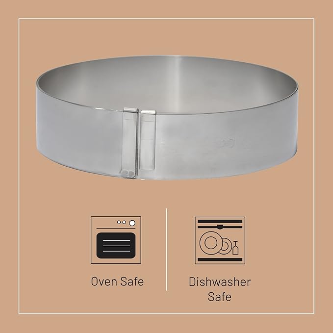 de Buyer Round Expandable Cake Frame - 1.75” Height - Adjusts to Accommodate 7-14” Cakes - Easy to Use &amp Clean - Made in France