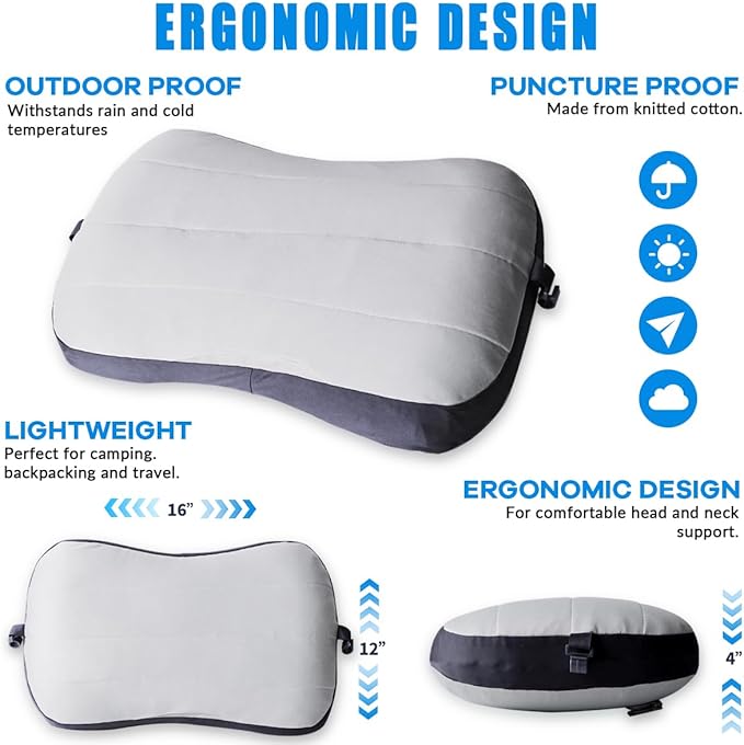 Couleurs Beach Pillow Inflatable Camping Pillow Pool Pillow Removable Pillowcase Ultralight Neck and Waist Support Suitable for Camping Hiking Backpacking (with Ice Pack-Grey)