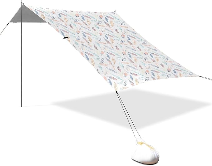 ALAZA Colorful Feather Beach Tent Sun Shelter UPF50+ Protection Beach Shade Canopy w/ 4 Sandbags for Outdoor Camping Fishing Backyard Fun Picnic 10x9 ft