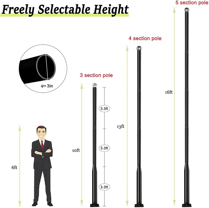 Street Light Pole 16ft Tall - Black Outdoor Adjustable Metal Street Lamp Post for Lights with Mounting Steel Anchors