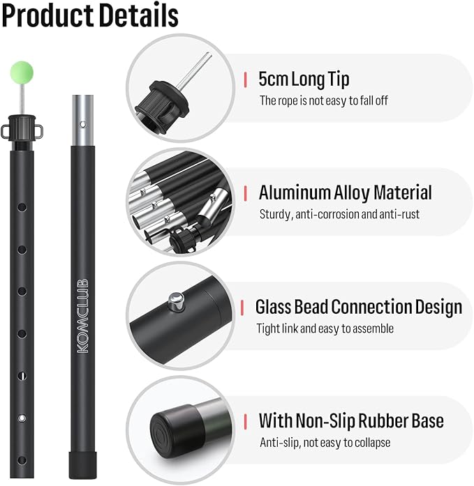 KOMCLUB Tent Poles Adjustable Lightweight Camping Tarp Poles 82.68 Aluminum Alloy Telescoping Solar sail Poles for Awning Canopy Tent Tarp Hiking Light Weight and Easy to Carry (2PC &amp Black)