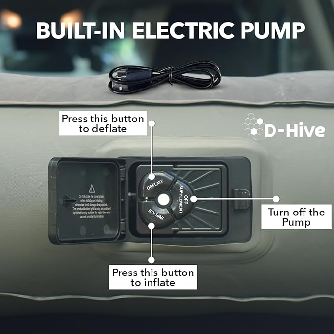 D-Hive SUV Air Mattress Ultra-Thick Material Extra-High Car Air Mattress SUV Mattress for Toyota 4runner Car Mattress w/Built-in Pump Inflatable Car Air Mattress Grey