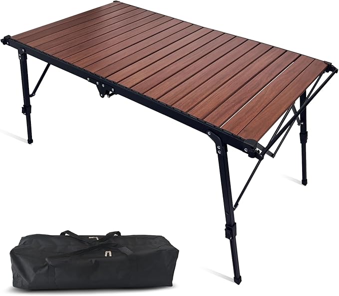 Folding Camping Table Aluminum Heavy Duty Adjustable Height Foldable Table 4FT Max Loads UP 110LBS Lightweight Portable with Carry Bag for Car Travel Indoor &amp Outdoor Picnic BBQ Backyards Beach