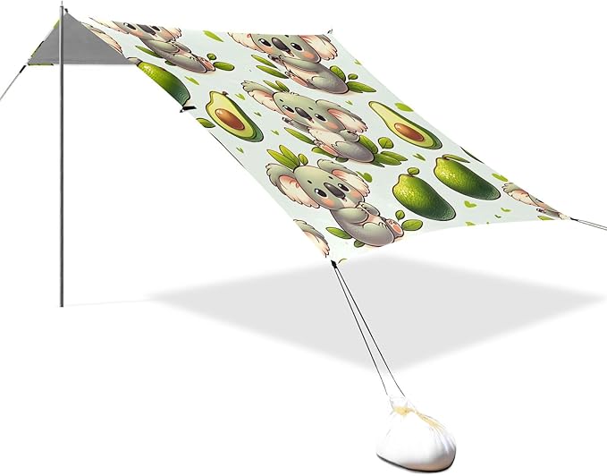 Cute Cartoon Koala Avocado Camping Sun Shelter Beach Tent Portable Beach Sun Shade Outdoor Canopy for Camping Trips Fishing Picnic