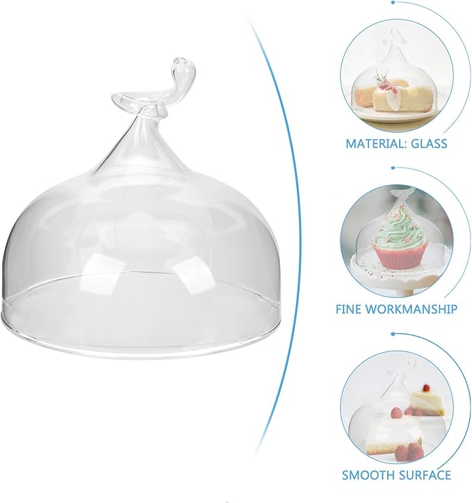 Glass Cake Cover Dome 20cm Height 18.3cm Diameter Smoke Glass Food Protective Lid Household Cake Display for Bakery and Restaurant Use