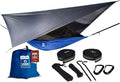Oak Creek Lost Valley Camping Hammock. Bundle Includes Mosquito Net Rain Fly Tree Straps Compression Sack. Weighs Four Pounds Perfect for Camping. Lightweight Nylon Single Hammock. Blue and Gray
