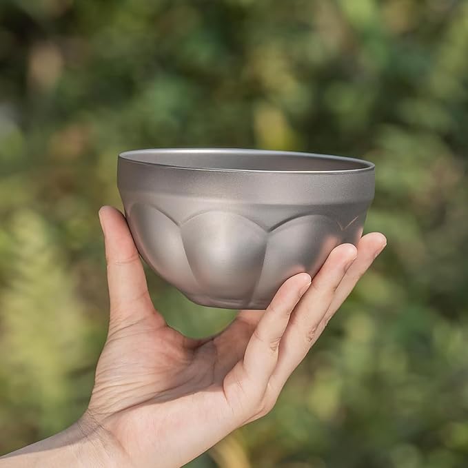 500ml Titanium Double Wall Bowl Ultralight Unbreakable Camping Tableware for Outdoor Hiking Picnic Backpacking Dishwasher Safe (Lotus Bowl)