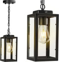 Outdoor Pendant Light Dusk to Dawn 11'' Porch lights Outdoor Chandelier Hanging Ceiling Lights Black Aluminum Lightshade with Tempered Glass Exterior Lighting Fixture for Porch Yard Gazebo 1 Pack