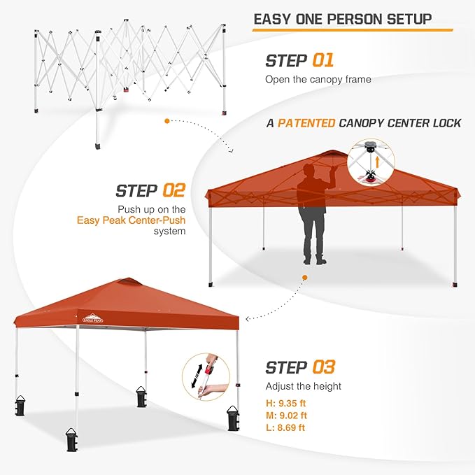 EAGLE PEAK Pop Up Canopy Tent with Wheeled Carry Bag 8 Stakes 4 Ropes 4 Weight Bags Easy Set Up Tent Canopy 10x10 ft 100sqft of Shade Brick Red