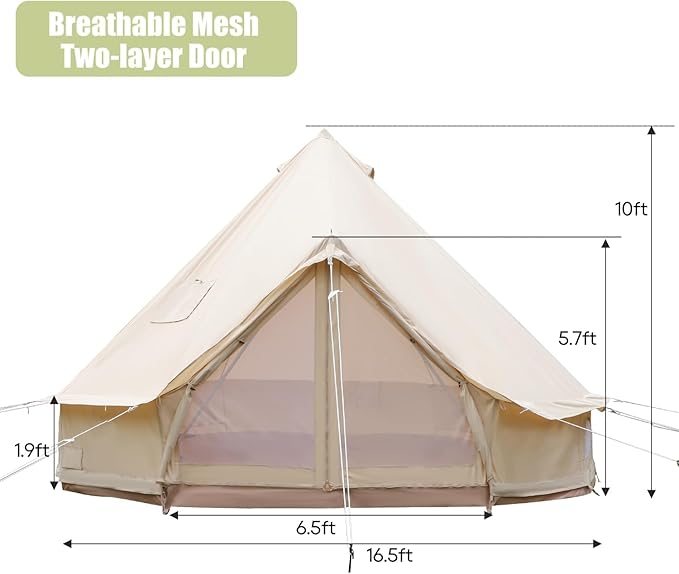Luxury Cotton Bell Tent Yurt Canvas Tent with Stove Jack 4/6/8 Person Family 4 Season Camping