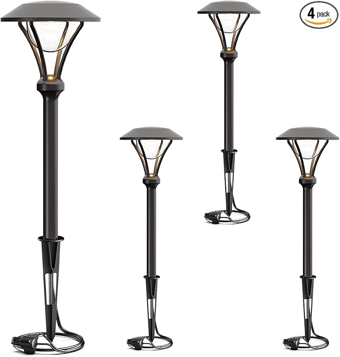 GOODSMANN Low Voltage Path Lights Landscape Lighting 1 Watt LED 60 Lumens Flood Lights with Metal Stake for Garden Yard Patio Area Outdoor Lighting (4 Pack) 9920-2104-04