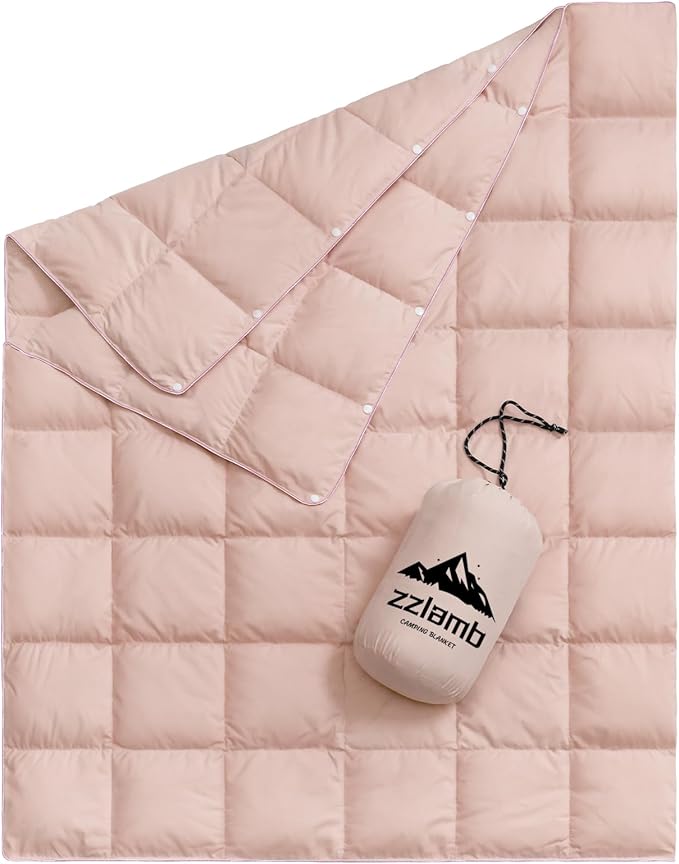 zzlamb Puffy Down Camping Blanket Water-Repellent Down Throw Travel Blanket Portable for Outdoor Light Warm Quilt for Couch Plane Car Theater Stadium Picnic RV Backpacking Hammock