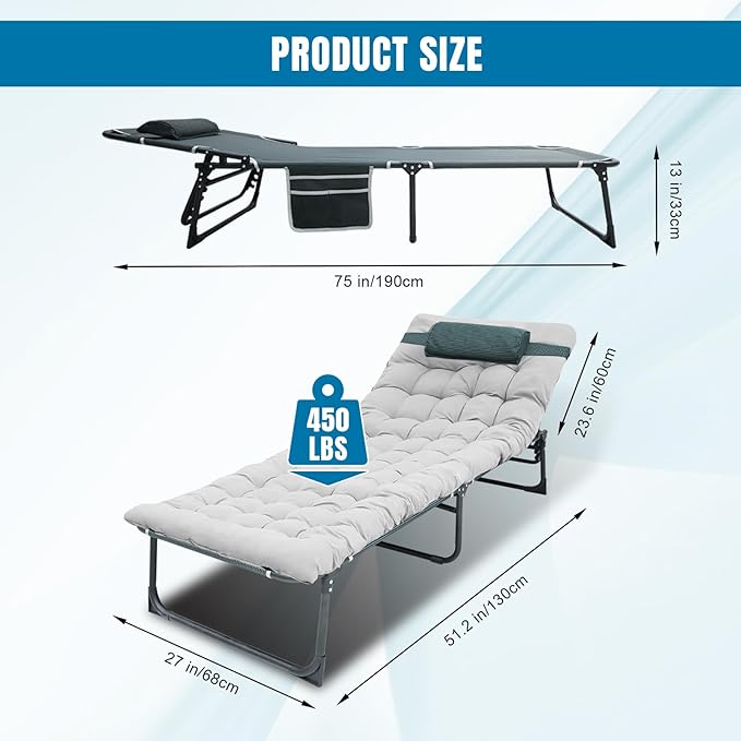 Big RED Camping Sleeping Cot5-Position Folding CotLounge Chair with MattressFolding Sleeping CotCamping Cots for Adults Heavy Duty Lounges Chairs for Outside Beach Lawn
