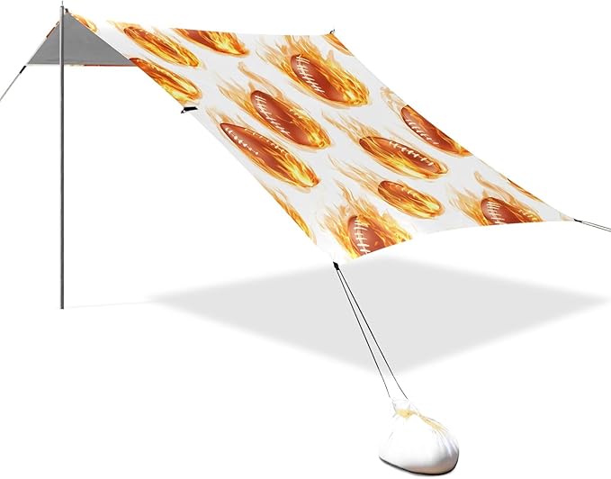 Pattern Rugby Fire Pattern Camping Sun Shelter Beach Tent Portable Beach Sun Shade Outdoor Canopy for Camping Trips Fishing Picnic