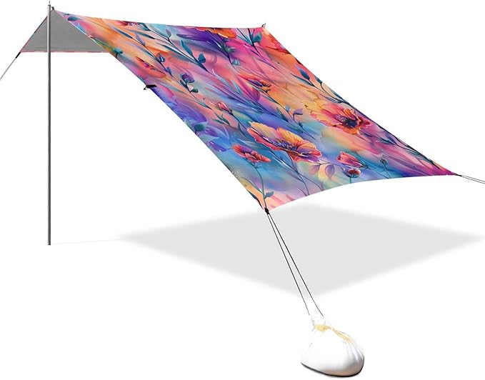 Beach Tent Sun Shelter Laser Flowers Lightweight &amp Easy Setup Beach Shade Canopy for Camping Fishing