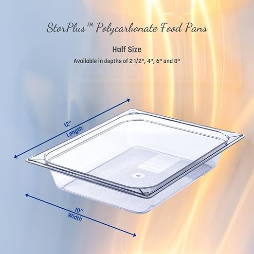 Carlisle FoodService Products Storplus 1/2-Size Food Pan for Catering Buffets and Restaurants Polycarbonate 2.5 Inches Deep Clear (Pack of 6)