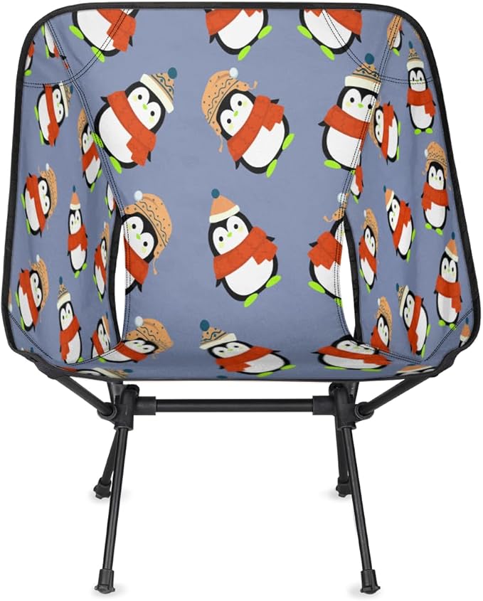 Cute Penguin Pattern Camping Chair Lightweight Portable Chairs for Adults Easy Installation Outdoor Foldable Camping Chair for Camping Fishing Hiking Picnic Beach