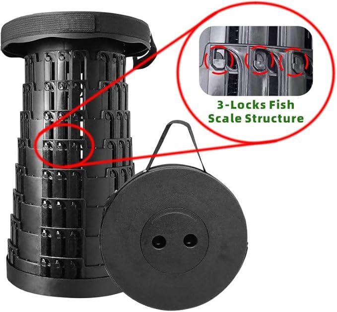 Collapsible Telescoping Stool 2-Pack – Camping Foldable Chair Portable Stool Load Capacity 550lbs Outdoor Chair Camping Hiking Fishing Queuing BBQ Garden Parties Rotatable Retractable