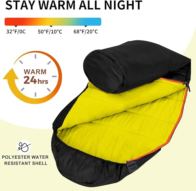 KAMPKEEPER Mummy Sleeping Bag Cold Weather Camping Sleeping Bag 32℉ 3-4 Seasons Adults Sleeping Bag Non-Snag Zipper with Adjustable Hood for Backpacking Hiking