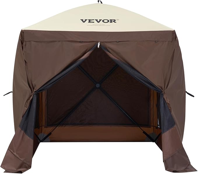 VEVOR Pop Up Gazebo Tent Pop-Up Screen Tent 4 Sided Canopy Sun Shelter with 4 Removable Privacy Wind Cloths &amp Mesh Windows 6x6FT Quick Set Screen Tent with Mosquito Netting Brown