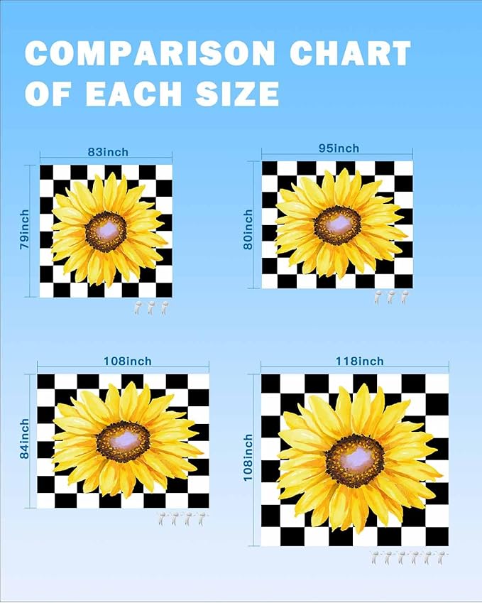 Beach Blanket Waterproof Sandproof Watercolor Sunflower on Checkered Quick Drying Beach Mat with 4 Stakes Yellow Black White Lightweight Picnic Blanket for Travel Camping Outdoor 118x108
