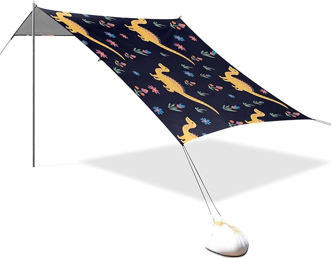 Cute Funny Dinosaur DinoCamping Sun Shelters 9.2 x 10.5 FT Beach Canopy Tent Sun Shade with Carrying Bag for Camping Trips Fishing Backyard Fun or Picnics 21341669