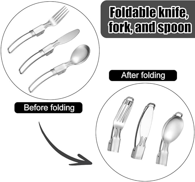 2PCS Camping Mess Kits Stainless Steel Camping Dishes Including Cups Bowls Plates Knives Forks Spoons for 2 Persons Backpacking Hiking Picnic