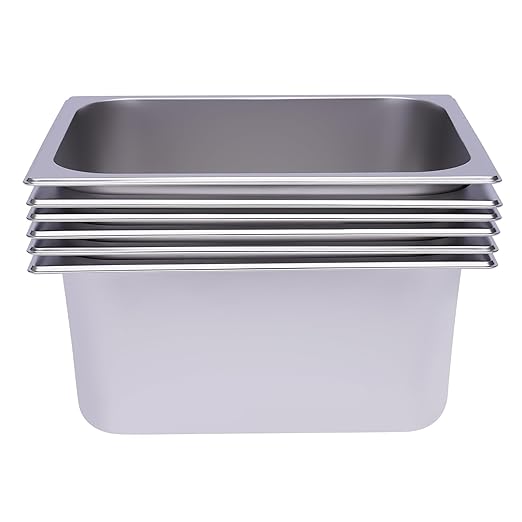6 Pack Hotel Pans 6 Deep Stainless Steel Steam Table Pan Restaurant Steam Table Plate Commercial Food Storage Containers for Hotel Cafeteria Party 12.99 L x 10.24 W