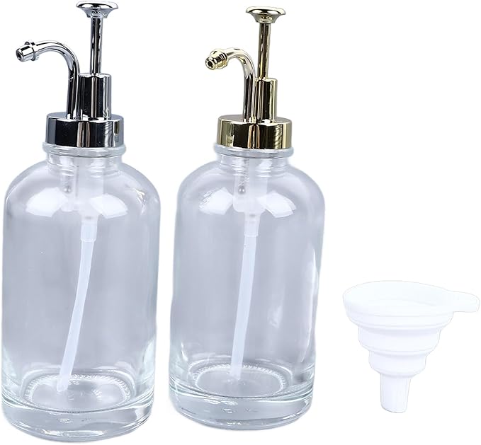 2PCS Coffee Syrup Dispensers 500ml Glass Bottles with Stainless Steel Pumps Kitchen and Bathroom Multi - Purpose - Drip Free Design Elegant Clear Glass Ideal for Coffee Bars a