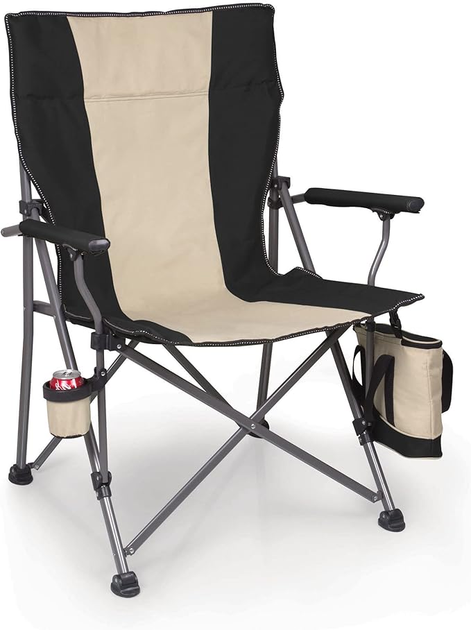 PICNIC TIME Big Bear XXL Folding Camping Chair with Insulated Cooler Oversized Portable Lawn Beach &amp Camp Chair with Cup Holder Storage Pocket Carry Bag 500 lb Capacity (Black)